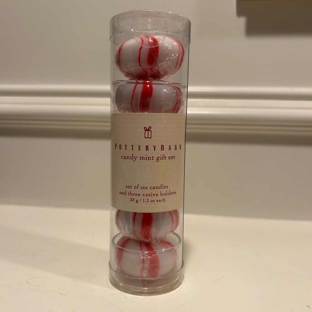 Pottery Barn Candy Mint Gift Set - candles and votive holders
